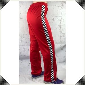 red checkered track pants